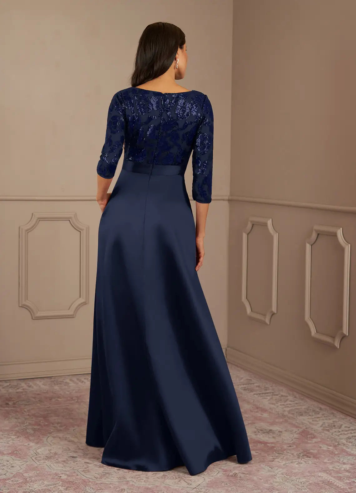 Wholesa A-Line Crew Neck Sequins Dark Navy formal dresses evening dress Mother of the Bride Dresses