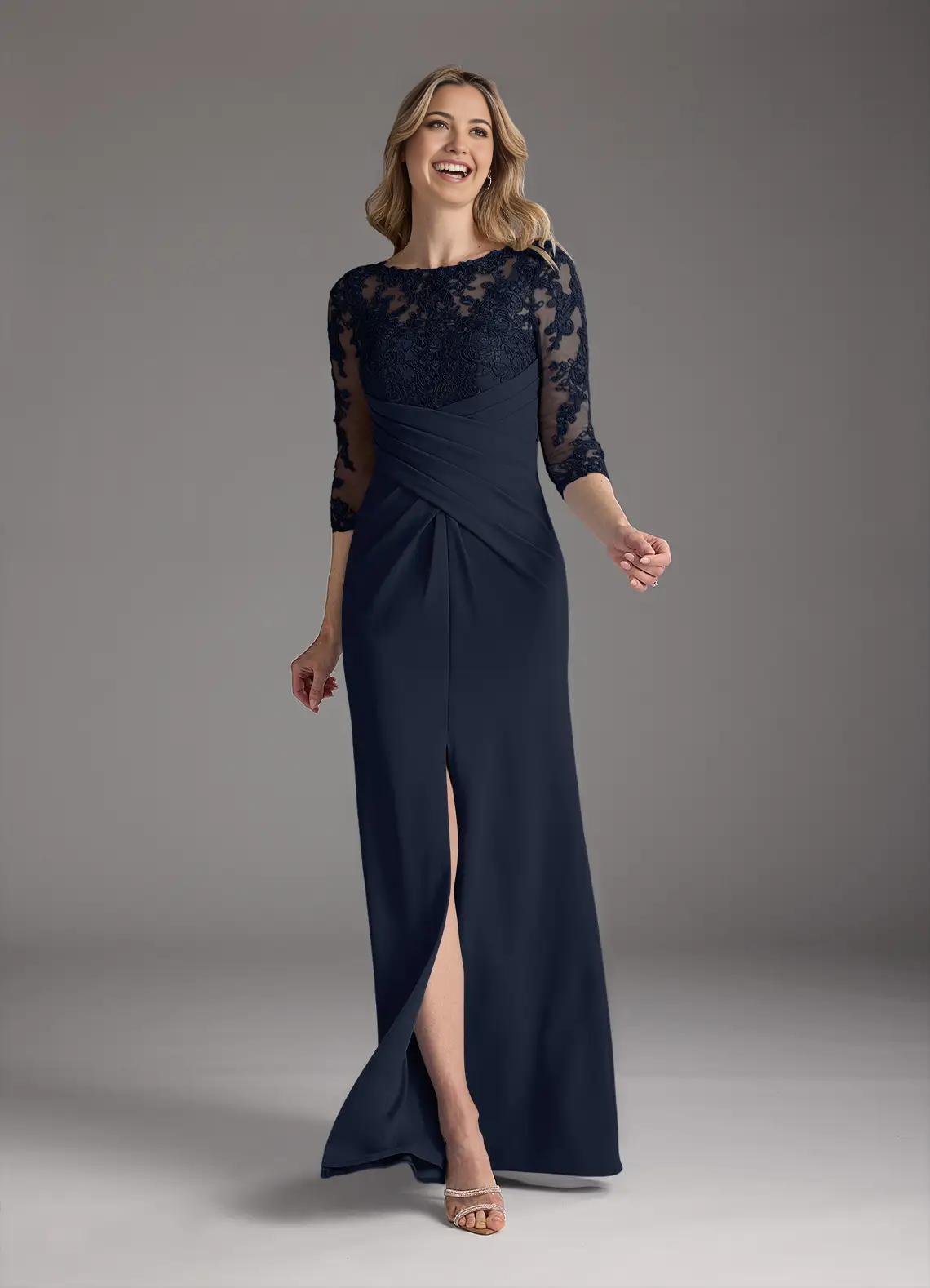 Wholesa Sheath Crew Neck Lace Dark Navy formal dresses evening dress Mother of the Bride Dresses