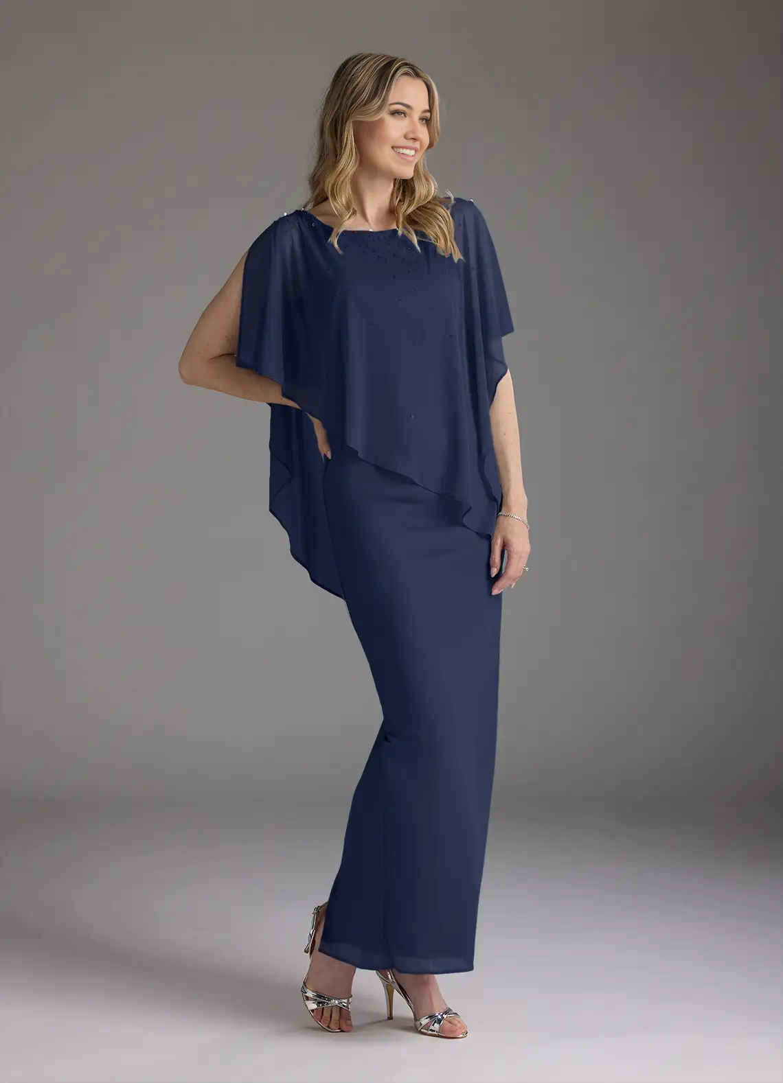 Wholesa Sheath Beaded Chiffon Dark Navy formal dresses evening dress Mother of the Bride Dresses