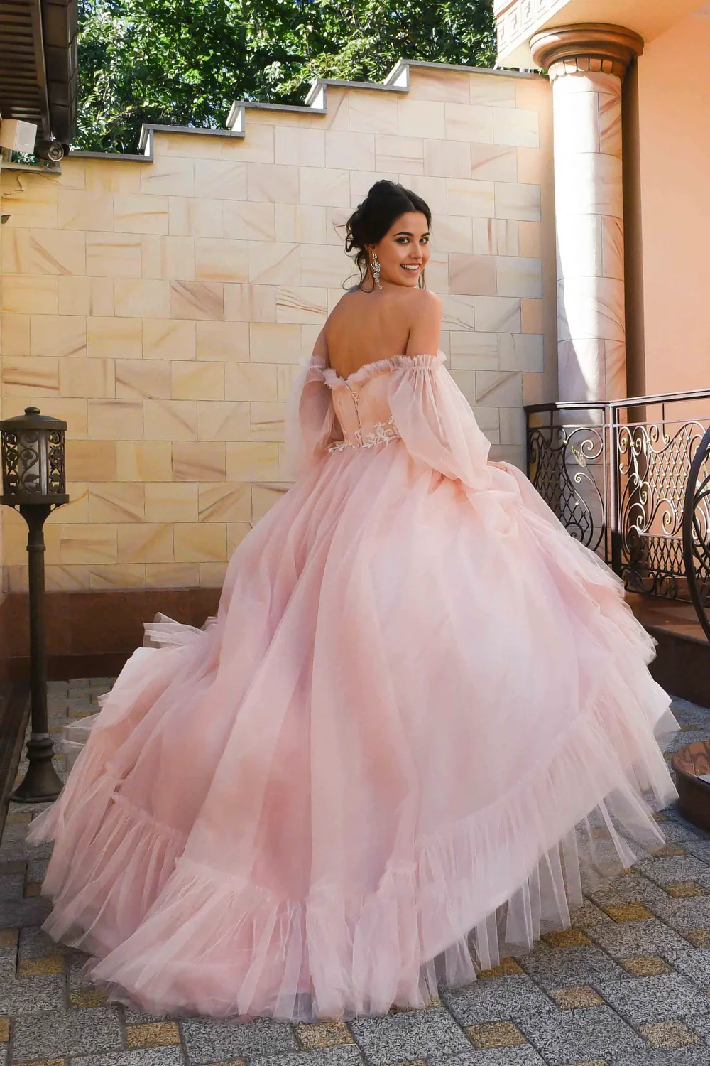Wholesa A-line Off-shoulder Sweetheart Tulle Wedding Dress With Poet Sleeves