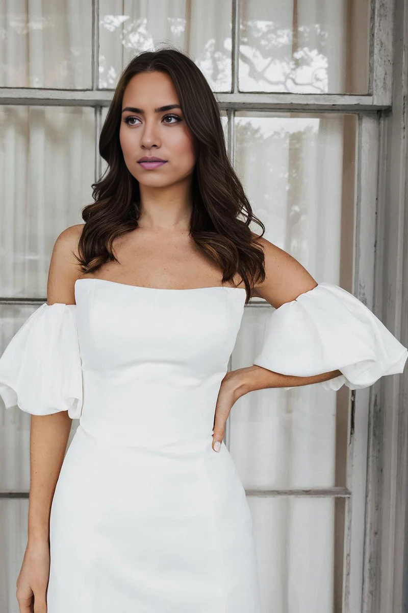 Wholesa Strapless Off the Shoulder Short Satin Wedding Dress