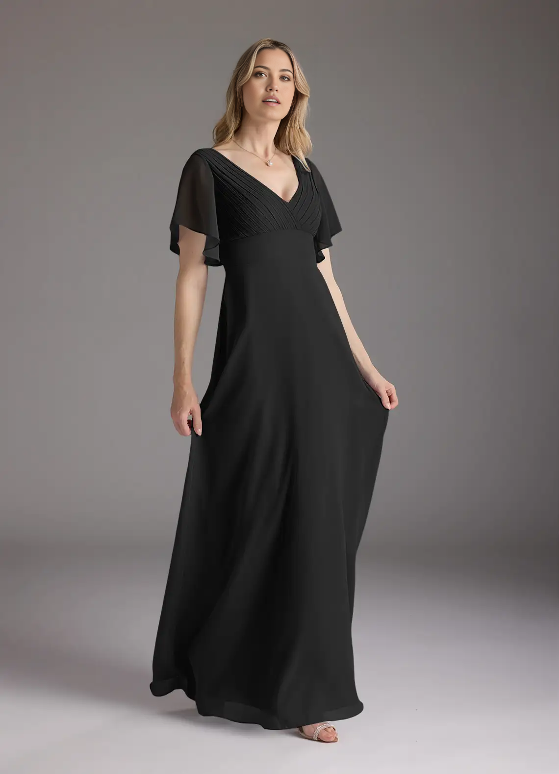 Wholesa A-Line V-Neck Pleated Chiffon Black formal dresses evening dress Mother of the Bride Dresses