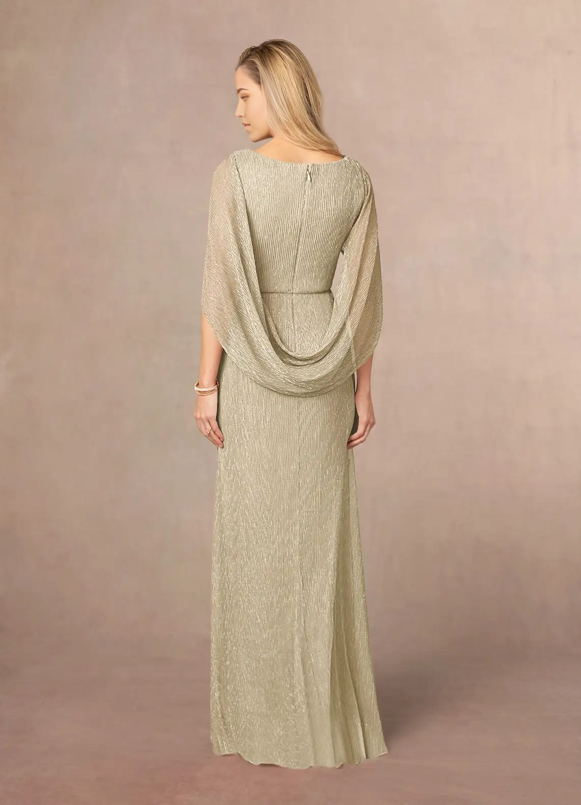 Wholesa Sheath Pleated Cape Champagne Gold Mother of the Bride Dresses