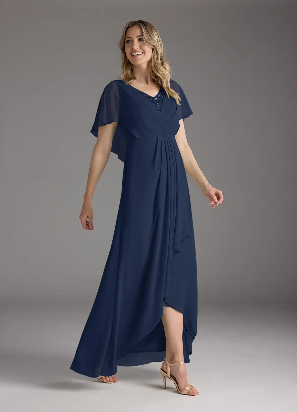 Wholesa A-Line V-Neck Pleated Chiffon Dark Navy formal dresses evening dress Mother of the Bride Dresses