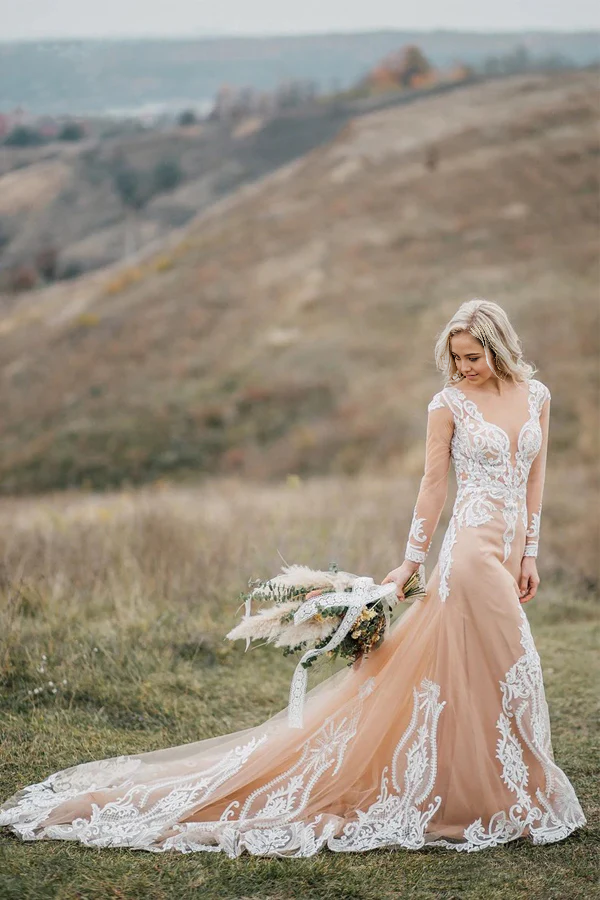 Wholesa Mermaid Bohemian Long Sleeves Wedding Dresses With Appliques