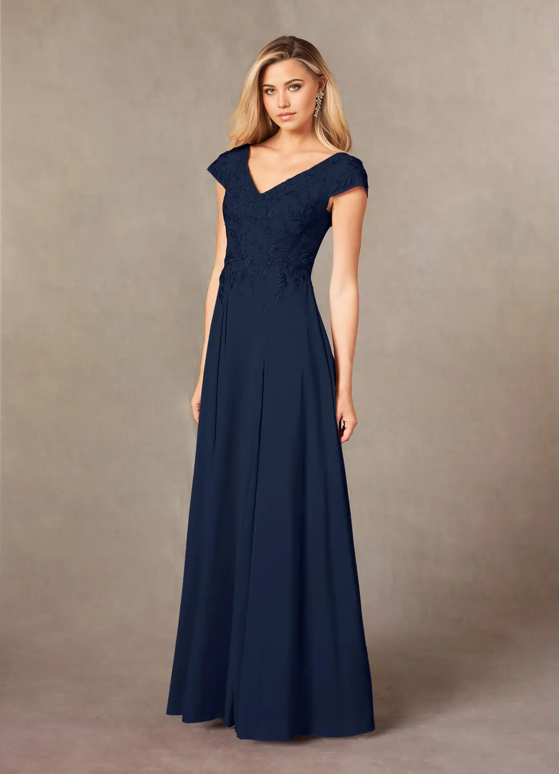 Wholesa A-Line V-Neck Lace Appliques Dark Navy formal dresses evening dress Mother of the Bride Dresses