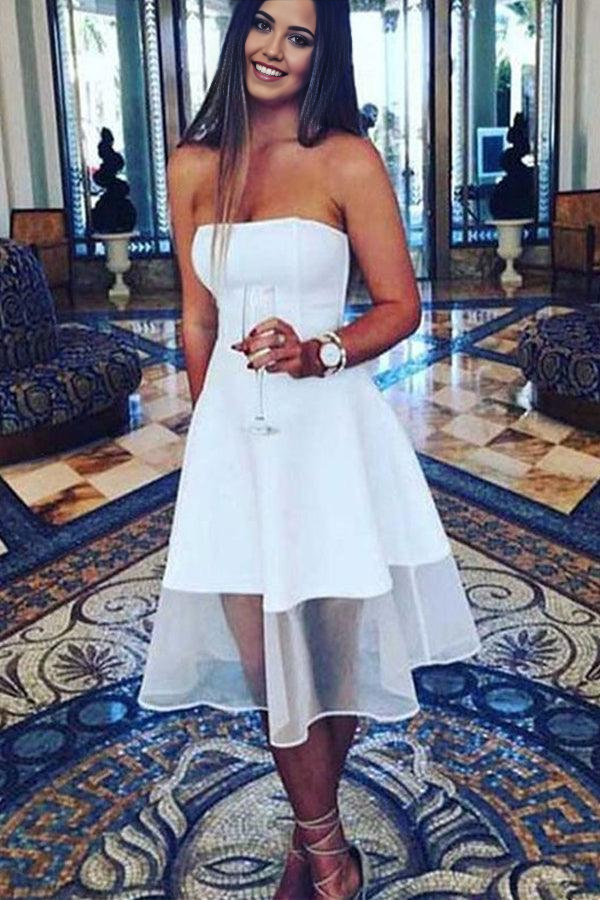 Wholesa A-line Sleeveless Newest Knee-Length White Strapless Homecoming Dress