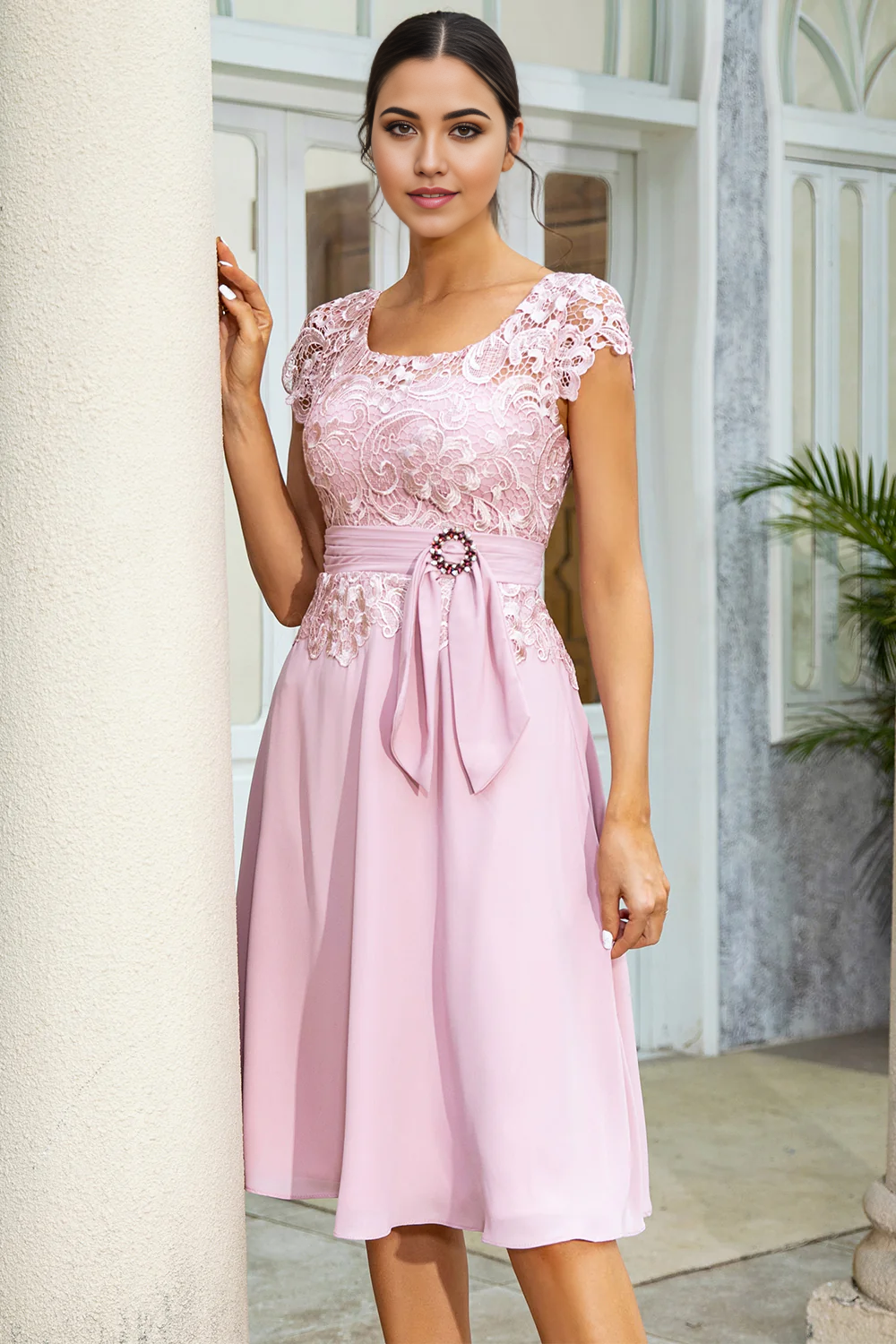 Wholesa A-line Chiffon Mother of the Bride Dress with Lace