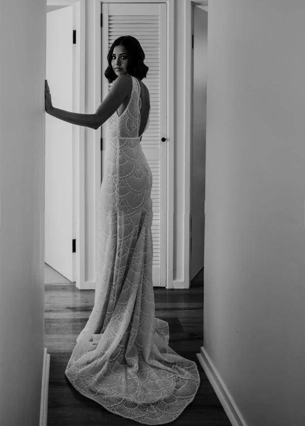 Wholesa Bohemian Mermaid V-Neck Backless Lace Bridal Gowns wedding Dresses