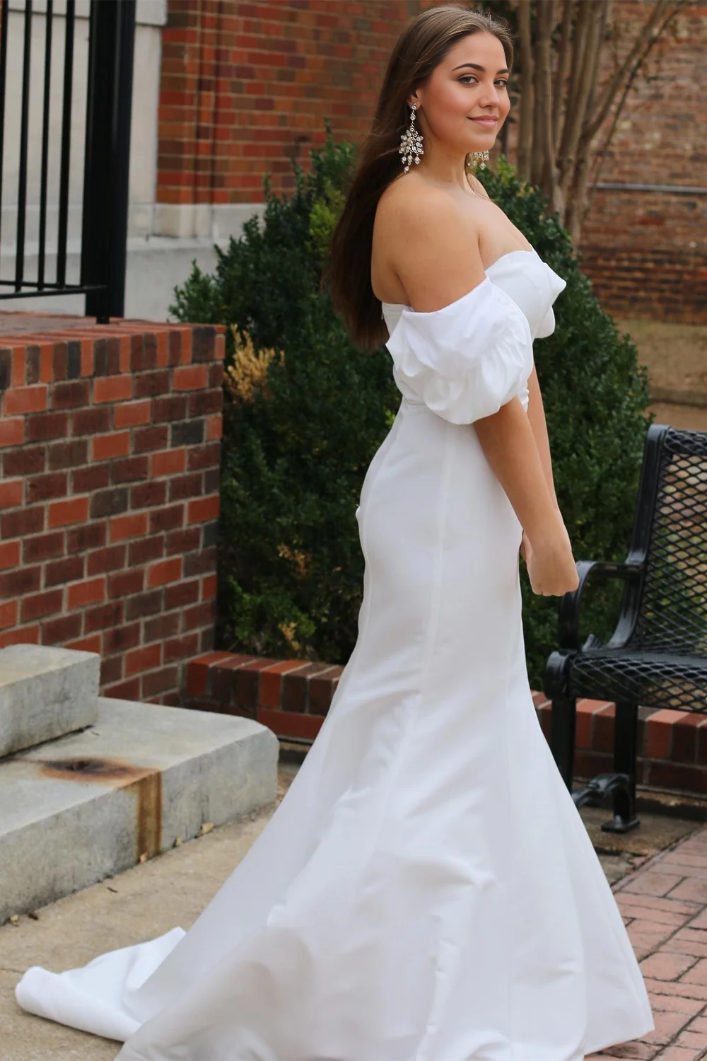 Wholesa Mermaid Off-the-Shoulder Puff Sleeve Long Wedding Dress
