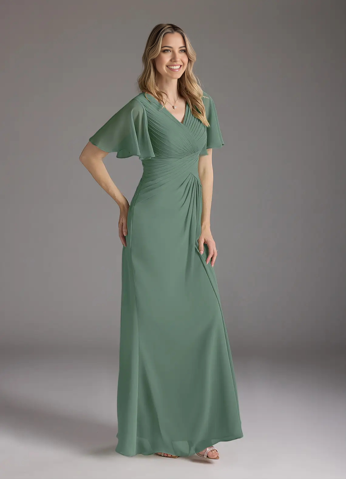 Wholesa A-Line V-Neck Ruched Chiffon Mother of the Bride Dresses