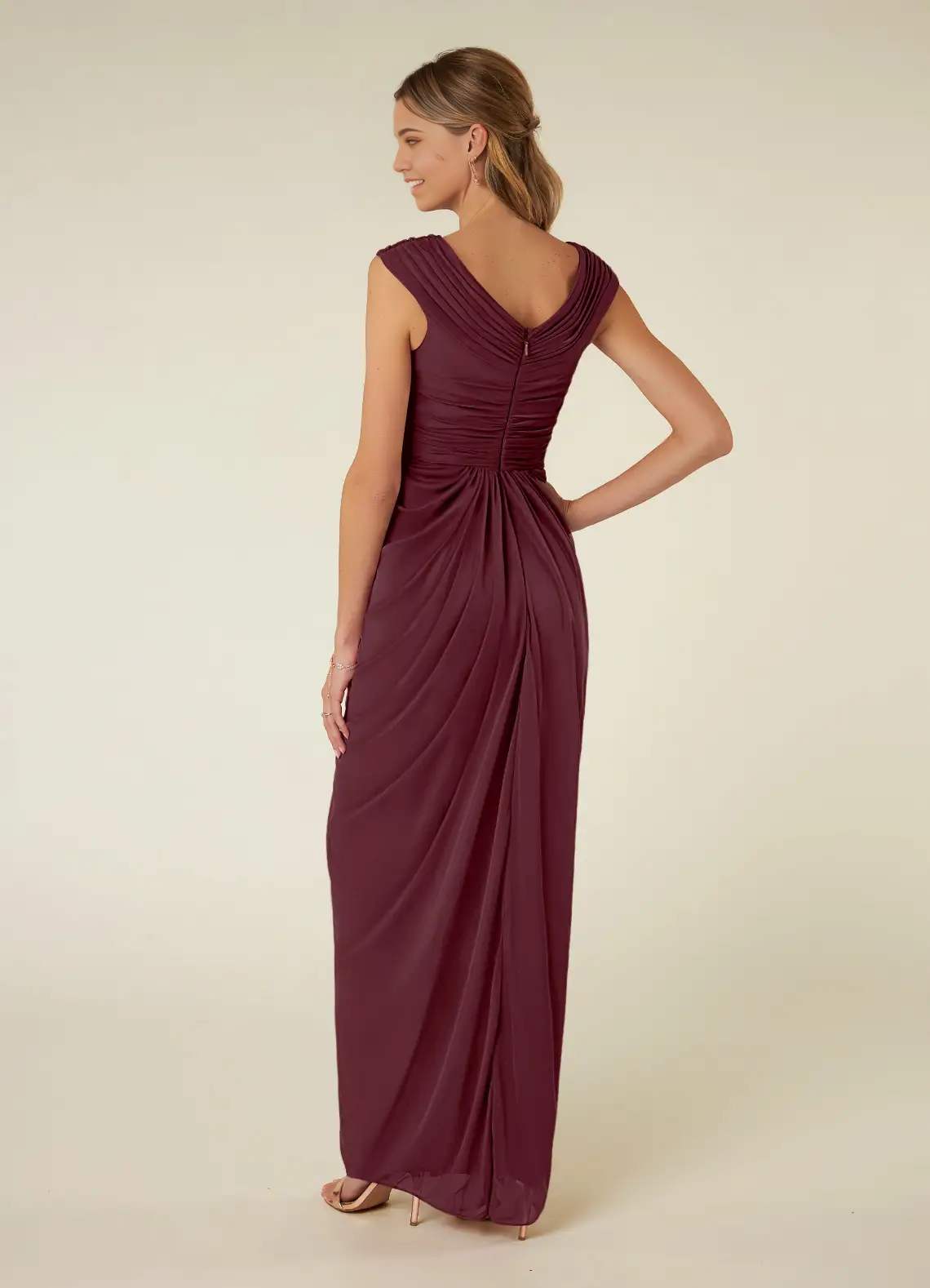 Wholesa Sheath V-Neck Pleated Cabernet formal dresses evening dress Mother of the Bride Dresses
