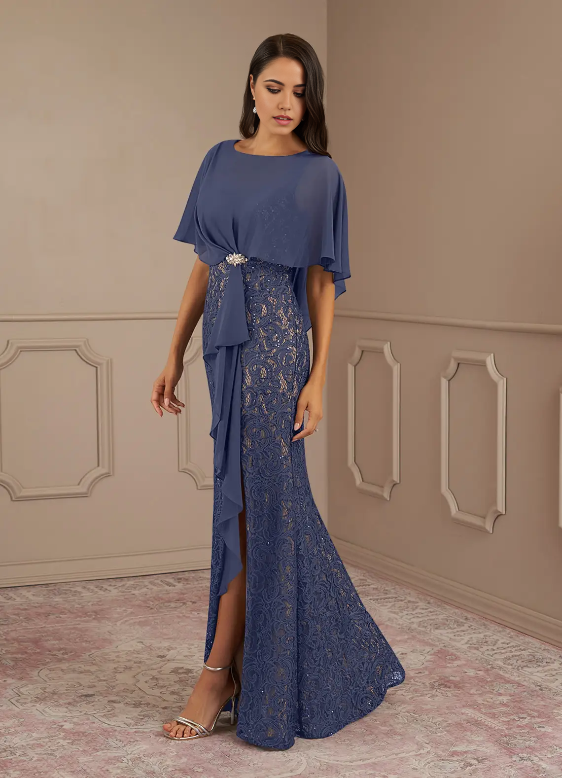 Wholesa Sheath Crew Neck Sequins Chiffon formal dresses evening dress Mother of the Bride Dresses