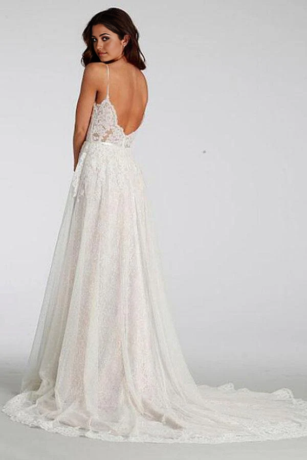 Wholesa Beach A-line Lace Spaghetti Straps Long Wedding Dresses
