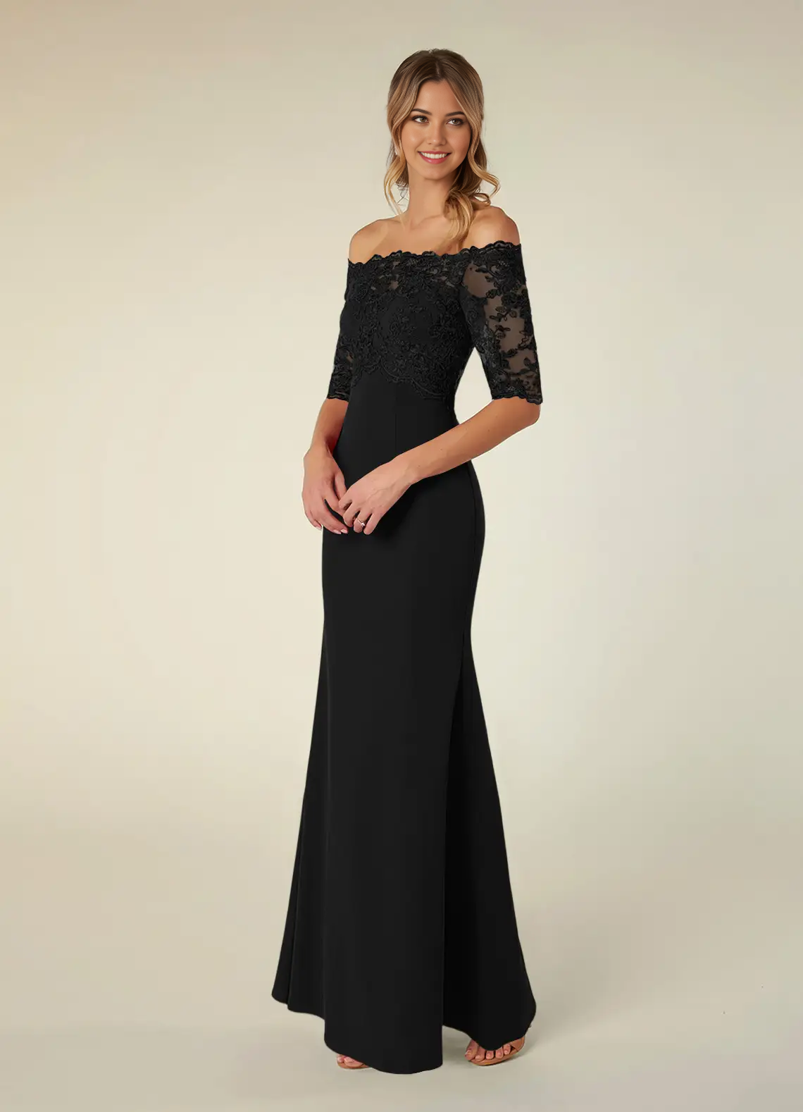 Wholesa Mermaid Off the Shoulder Lace Black formal dresses evening dress Mother of the Bride Dresses