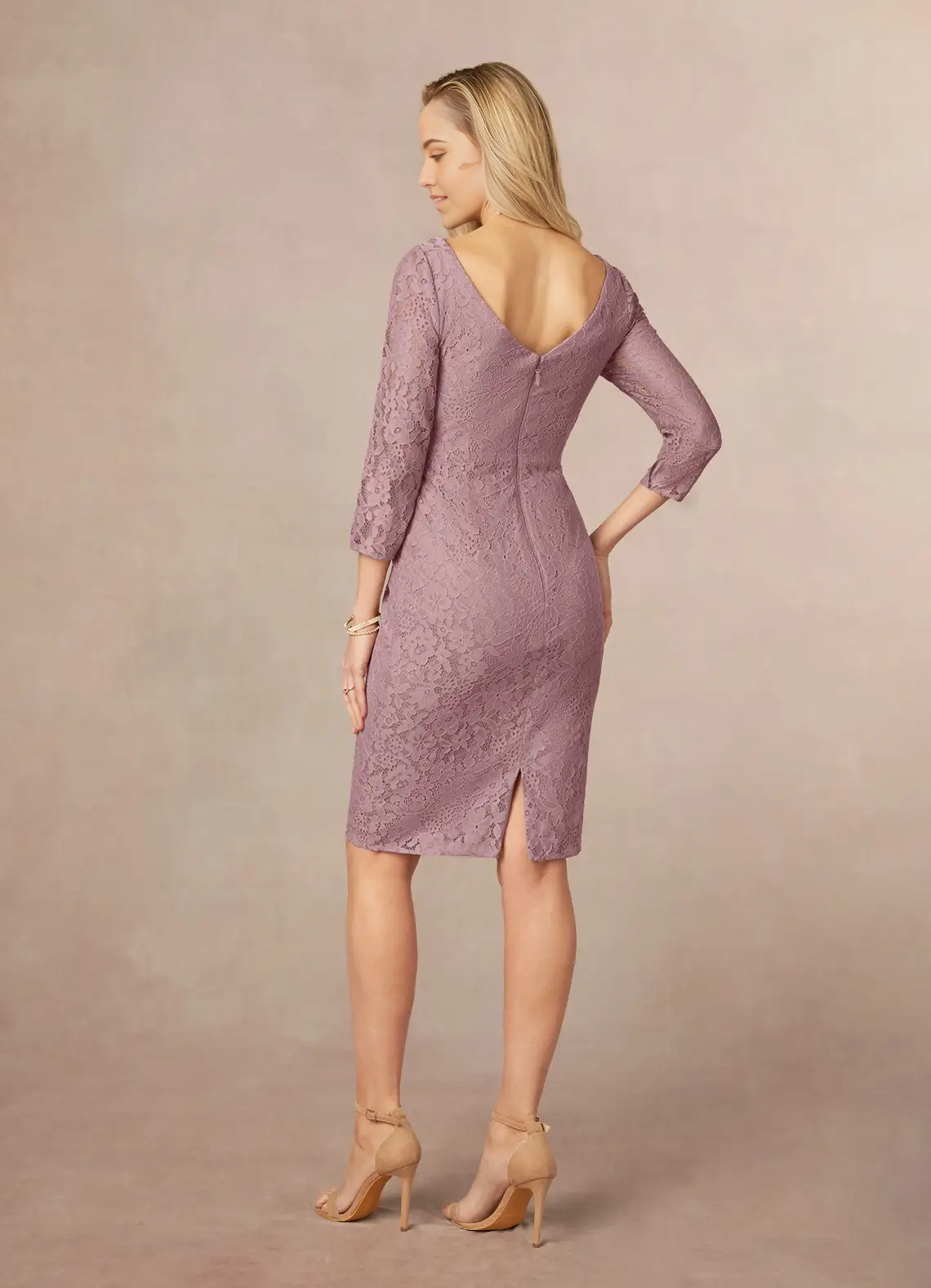 Wholesa Sheath Lace Tea Length Dusty Rose formal dresses evening dress Mother of the Bride Dresses