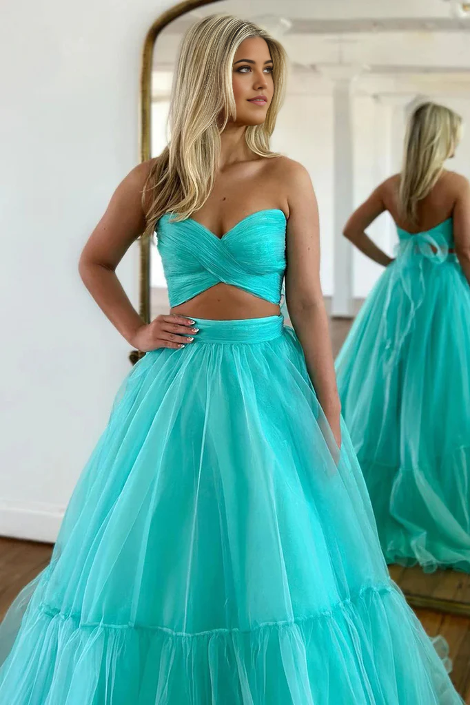 Wholesa A-line Off Shoulder Tulle Long Formal Prom Dress