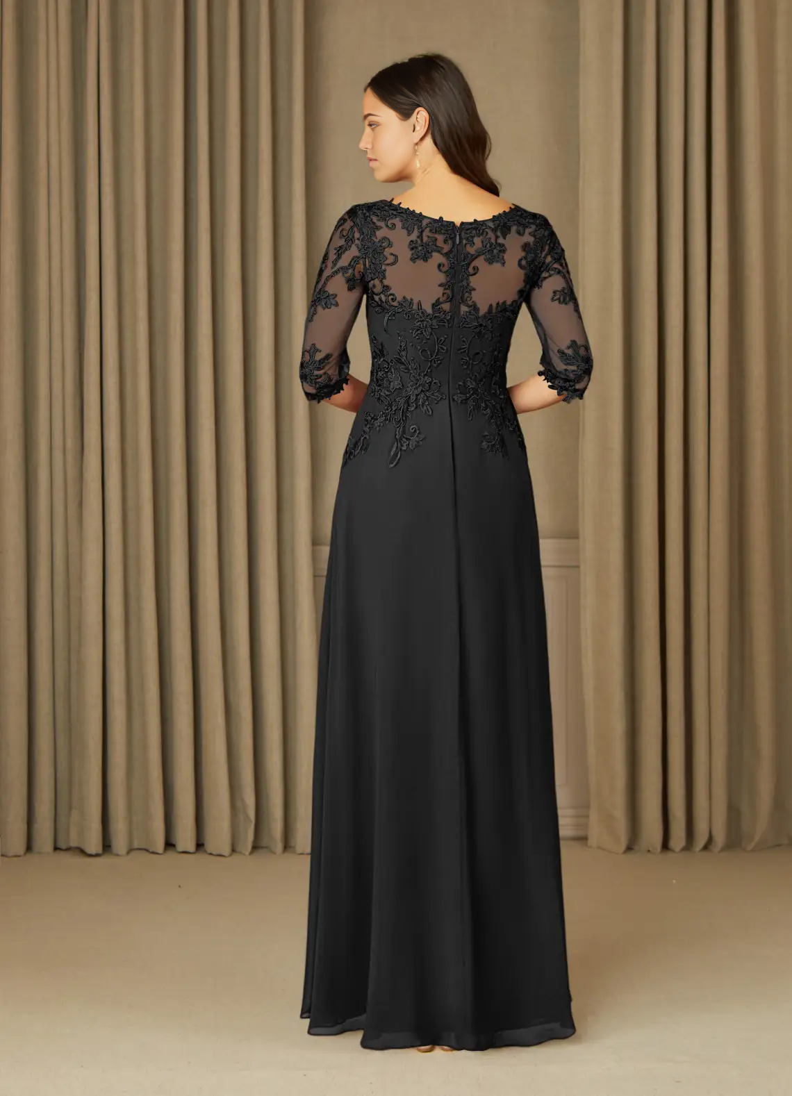 Wholesa A-Line Lace Chiffon Appliques Black formal dresses evening dress Mother of the Bride Dresses