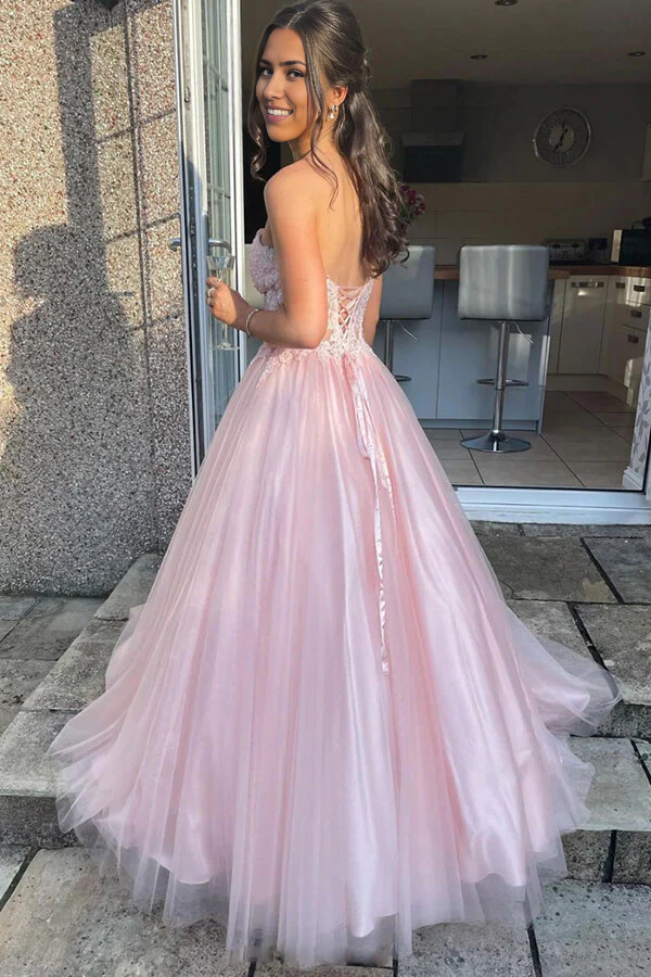 Wholesa A-line Tulle Lace Sweetheart Prom Dresses Long Formal Dresses