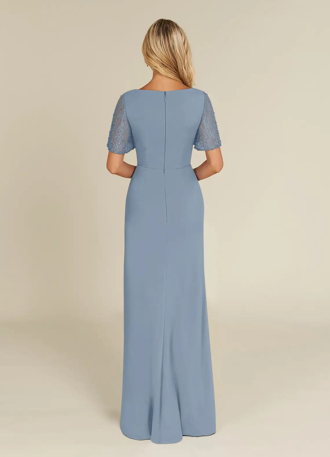 Wholesa A-Line V-Neck Lace Chiffon Dusty Blue formal dresses evening dress Mother of the Bride Dresses