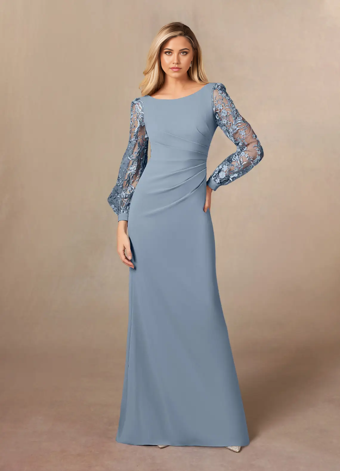 Wholesa Sheath Lace Long Sleeve Dusty Blue formal dresses evening dress Mother of the Bride Dresses