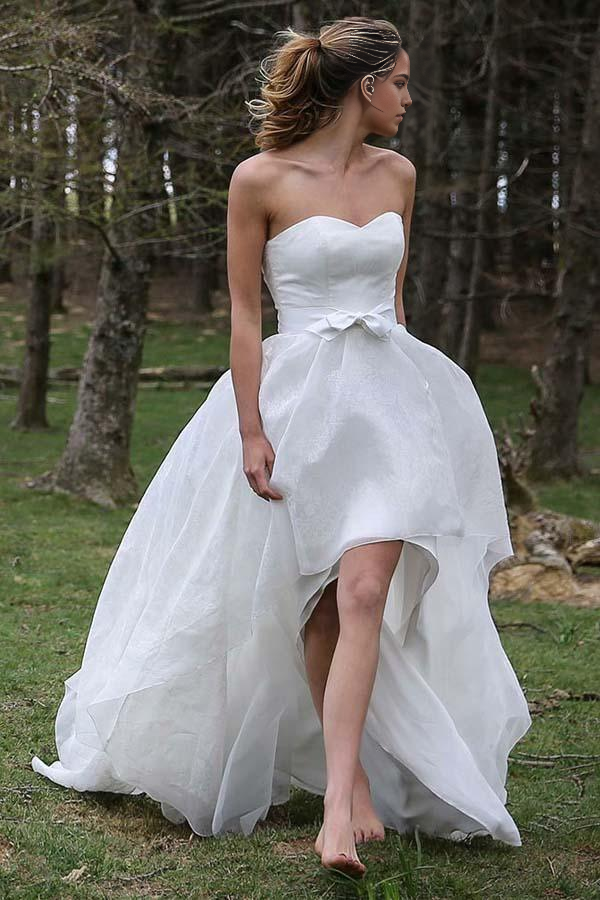 Wholesa A-line Sweetheart Sleeveless Organza Applique High Low Wedding Dress