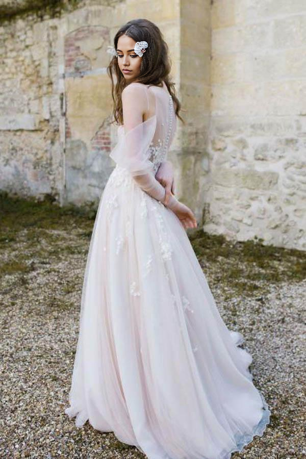 Wholesa Boho Beach Long Sleeve Cold Shoulder Rustic Wedding Dresses