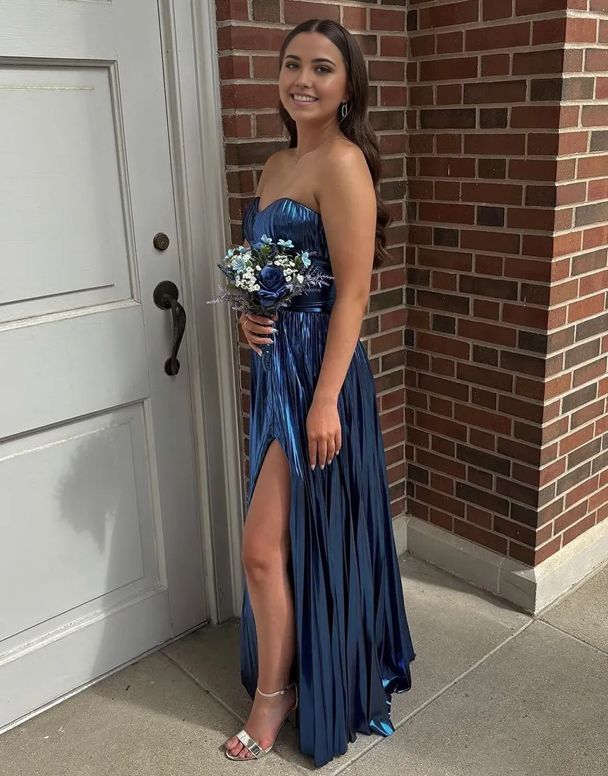 Wholesa A-Line Strapless Corset Long formal dresses evening dress Prom Dress with Slit