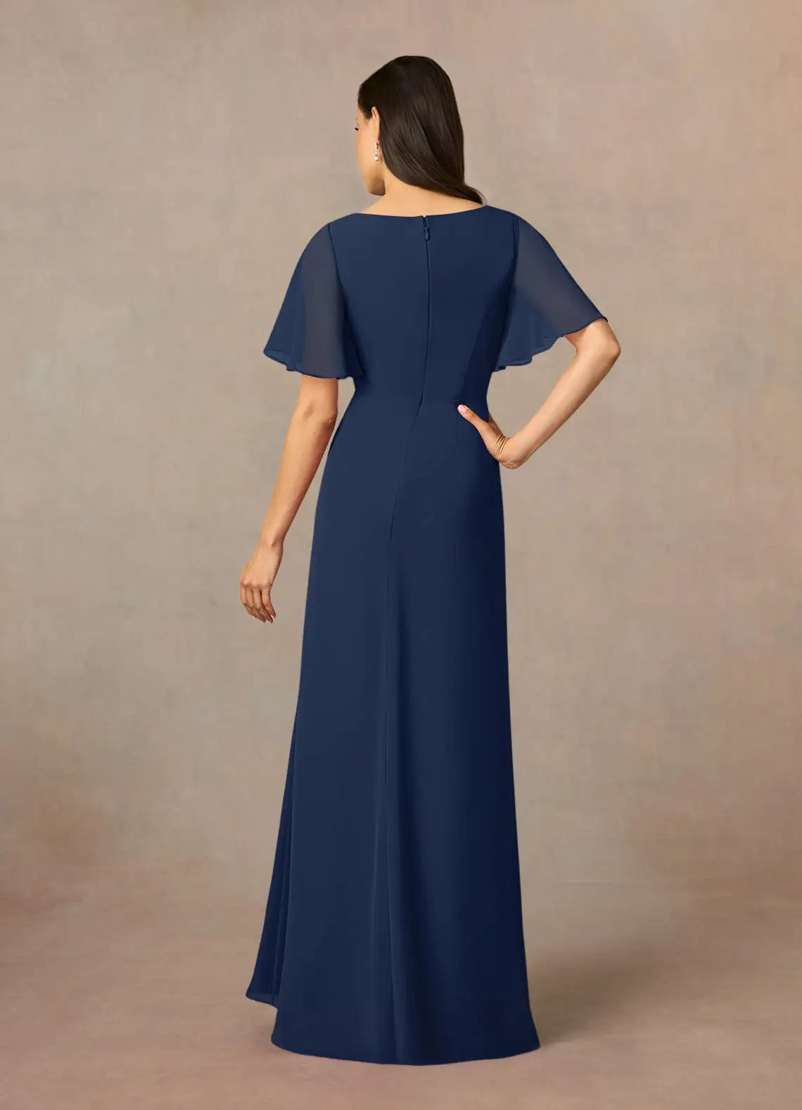 Wholesa Sheath Crew Neck Beaded Chiffon Dark Navy formal dresses evening dress Mother of the Bride Dresses