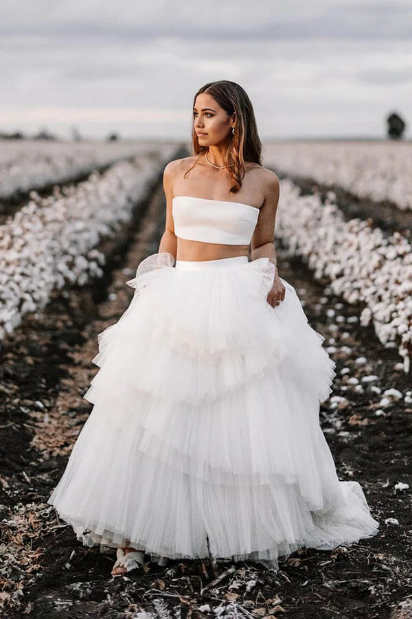 Wholesa Two Piece Simple Country Wedding Dress With Layered