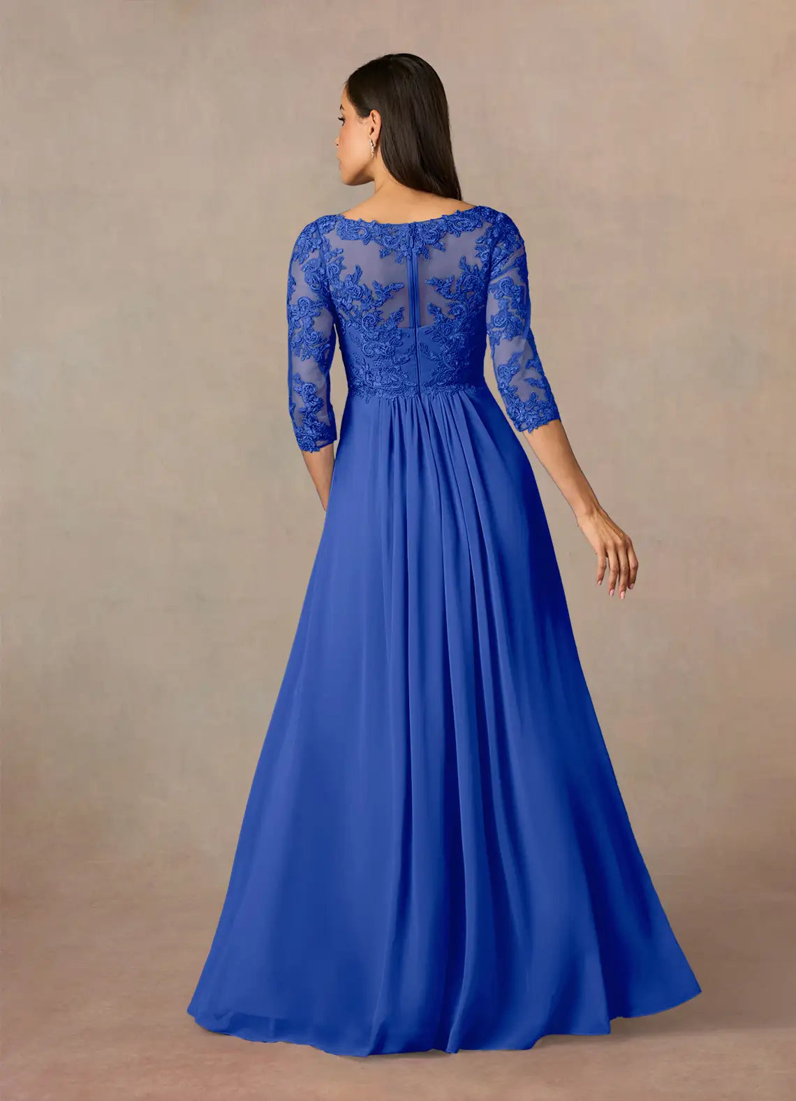 Wholesa A-Line V-Neck Lace Chiffon Royal Blue Mother of the Bride Dresses