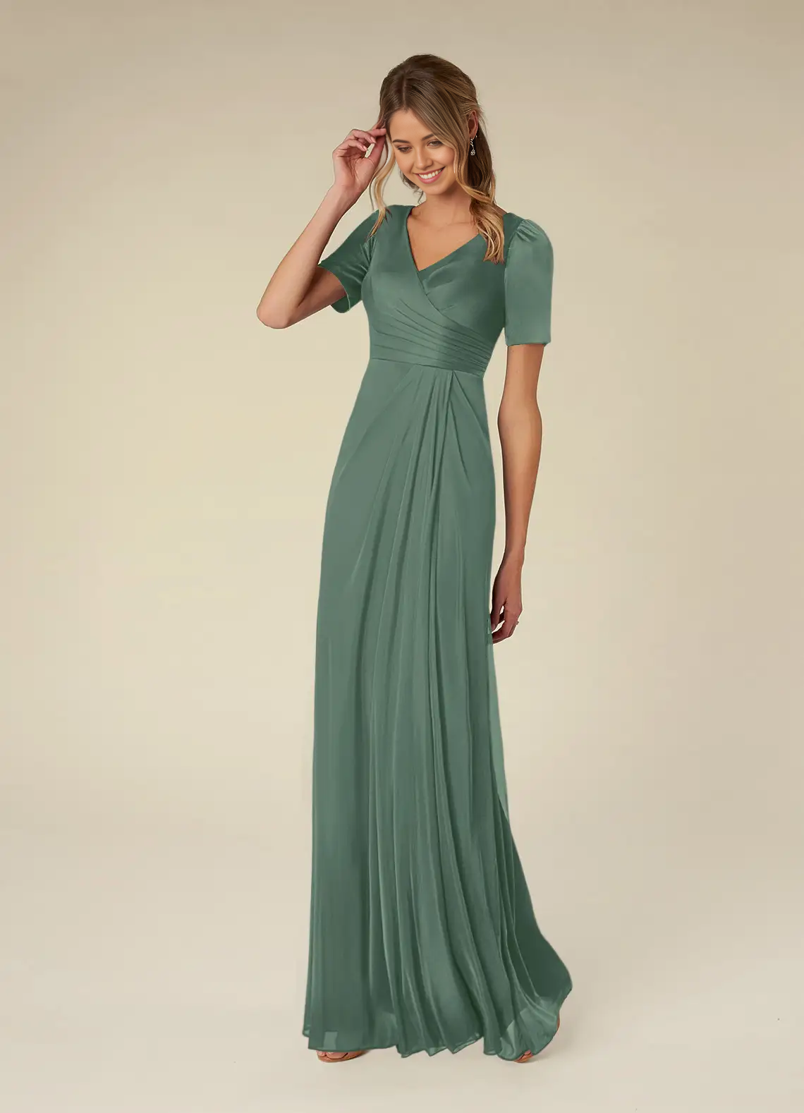 Wholesa A-Line V-Neck Short Sleeve Pleated formal dresses evening dress Mother of the Bride Dresses