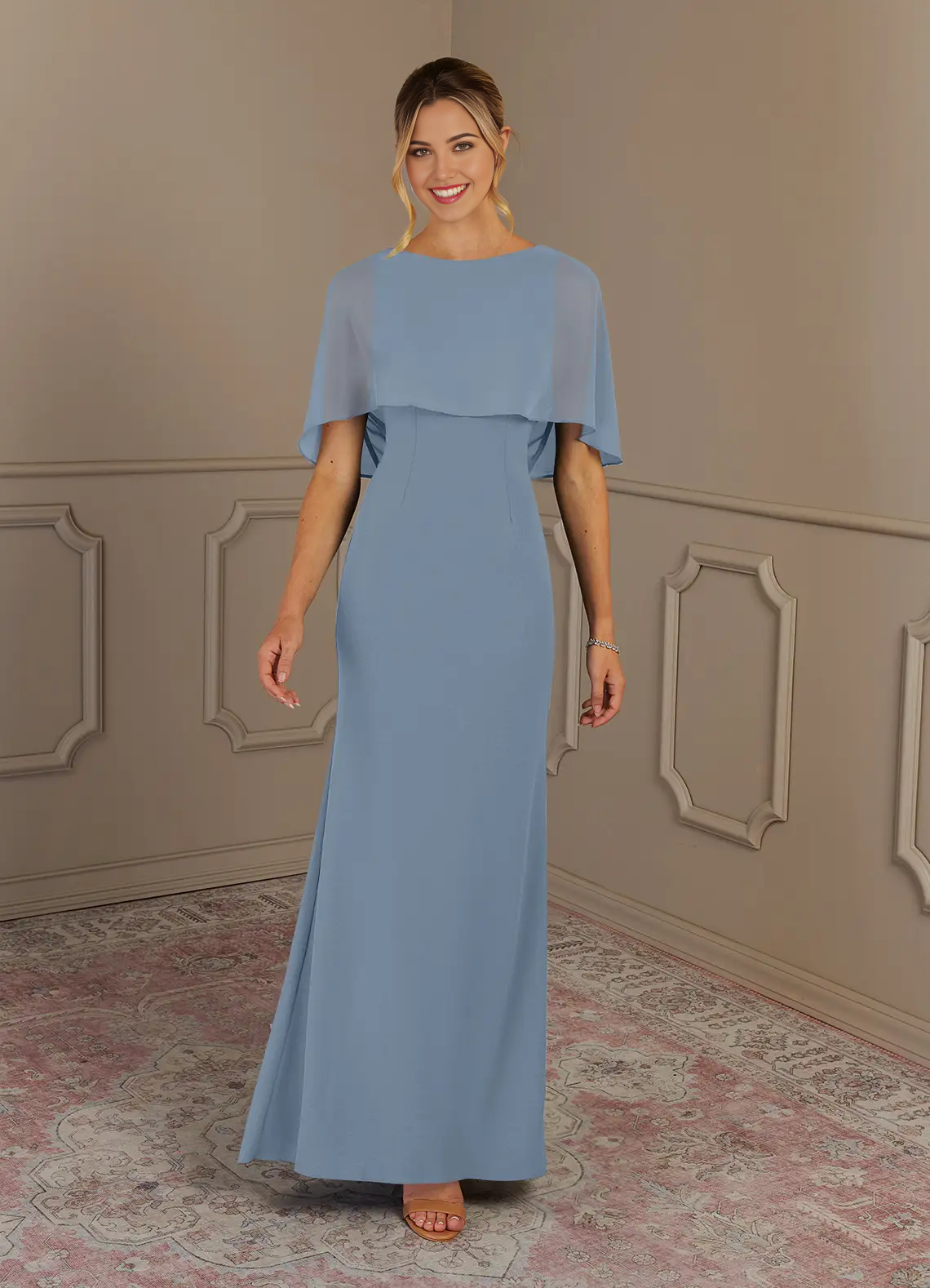 Wholesa Sheath Scoop Dusty Blue formal dresses evening gown Mother of the Bride Dresses