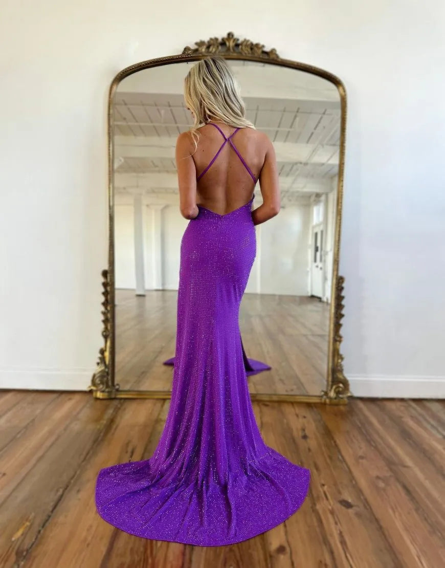 Wholesa Mermaid Deep V-Neck Sequins formal dress evening gown Prom Dress With Split