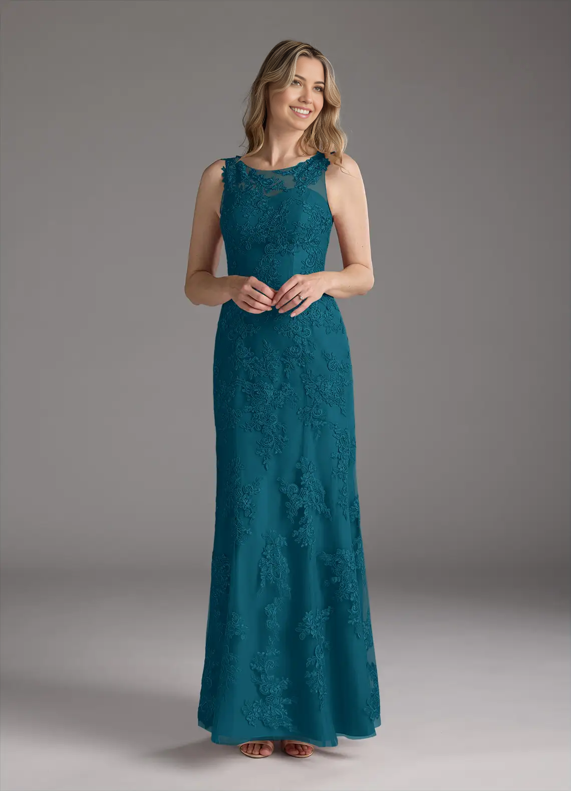 Wholesa Two Piece Mermaid Crew Neck Lace Chiffon Ink Blue formal dresses evening dress Mother of the Bride Dresses