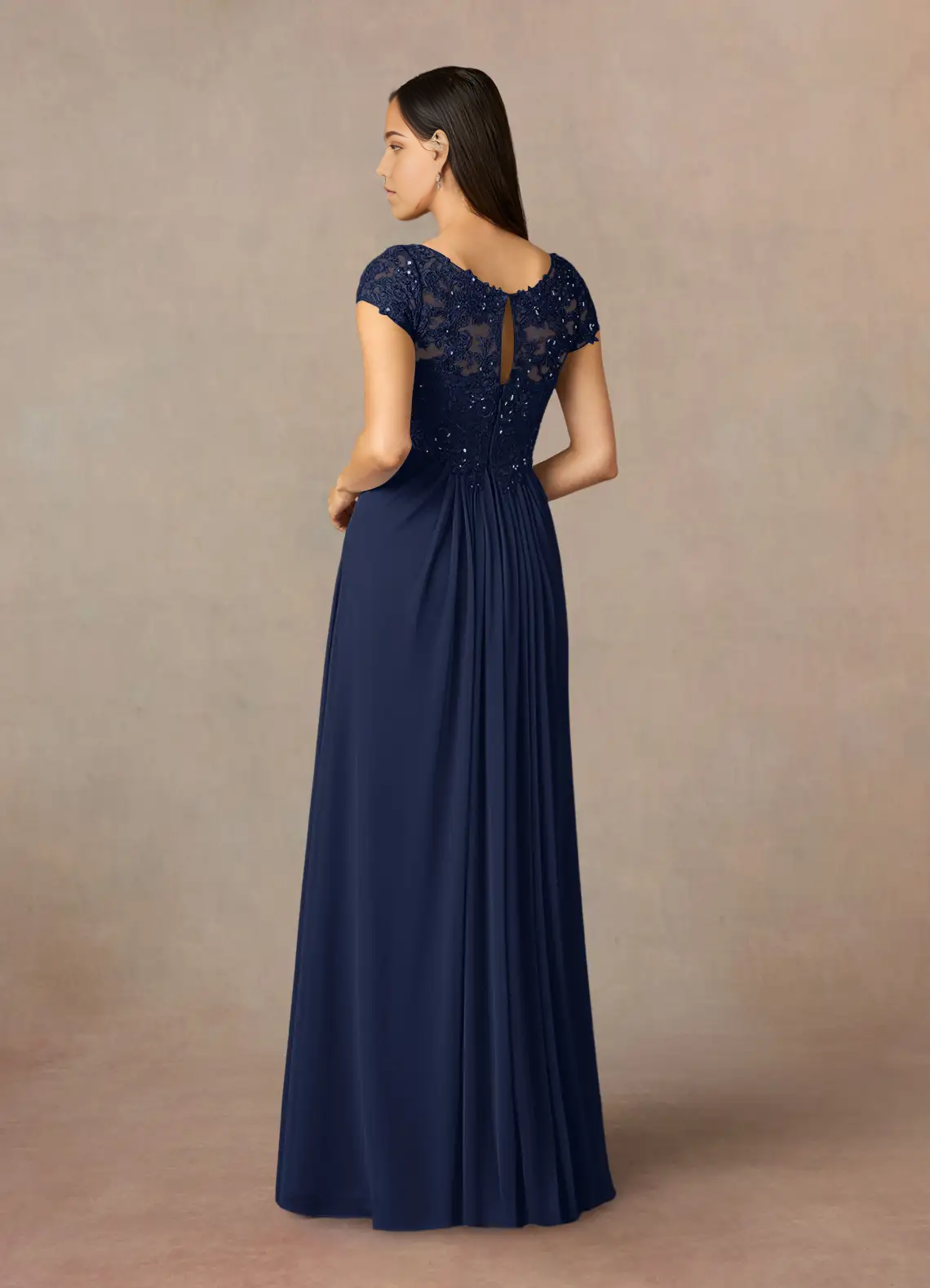 Wholesa A-Line Scoop Sequins Chiffon Dark Navy formal dresses evening dress Mother of the Bride Dresses
