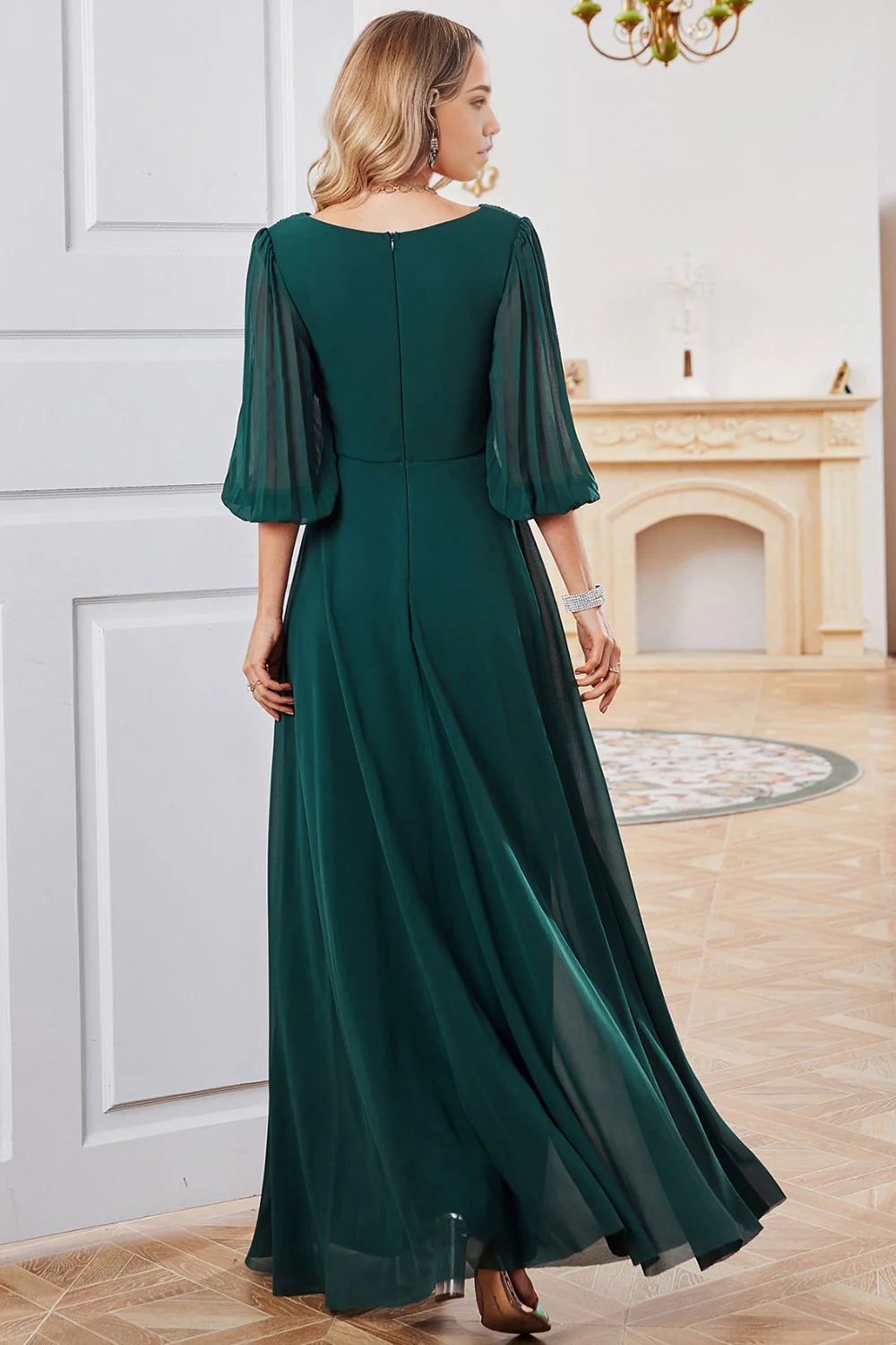 Wholesa A-line Long Sleeves V-neck Mother of Bride Dress