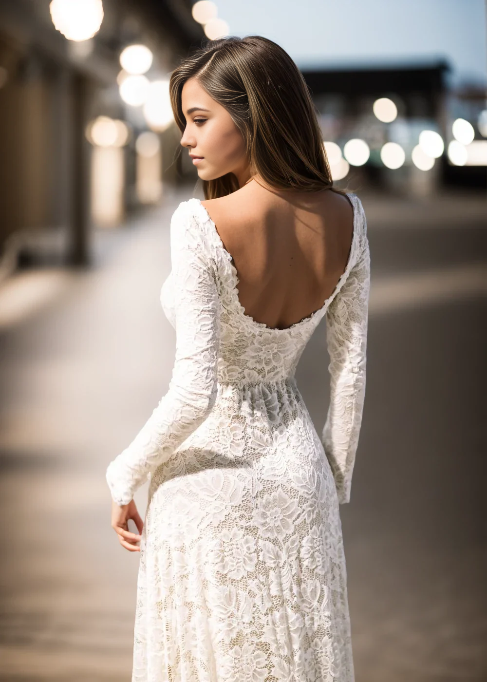 Wholesa Vintage Floral Boho Lace Wedding Dress with Sleeves Neck Low-V Back Princess Bridal Gown