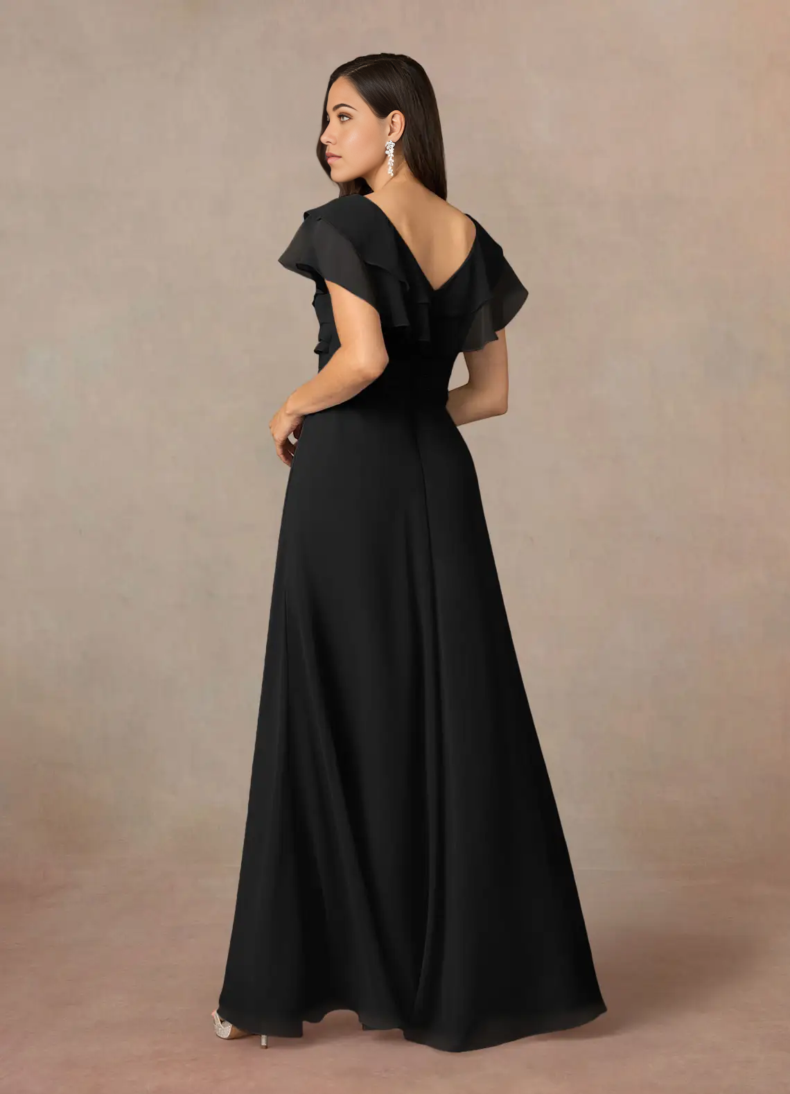 Wholesa A-Line V-Neck Ruched Chiffon Black Mother of the Bride Dresses