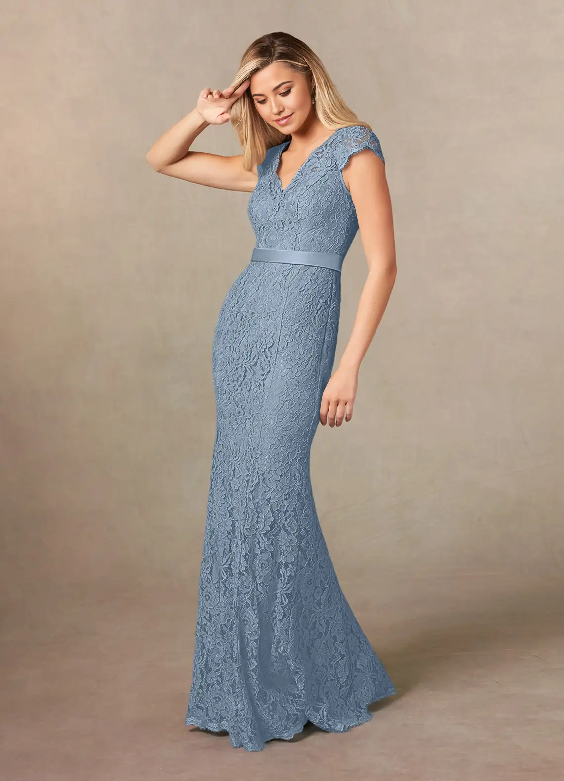 Wholesa Mermaid V-Neck Lace Dusty Blue formal dresses evening dress Mother of the Bride Dresses