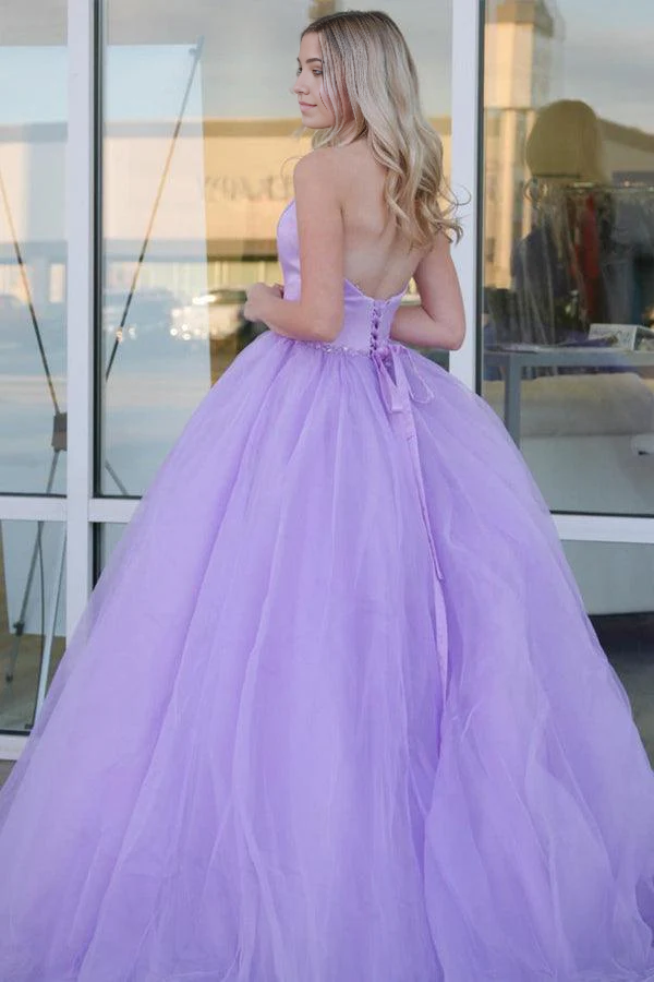 Wholesa A-line Sweetheart Ball Gown Prom Dresses Lilac Tulle Formal Dress