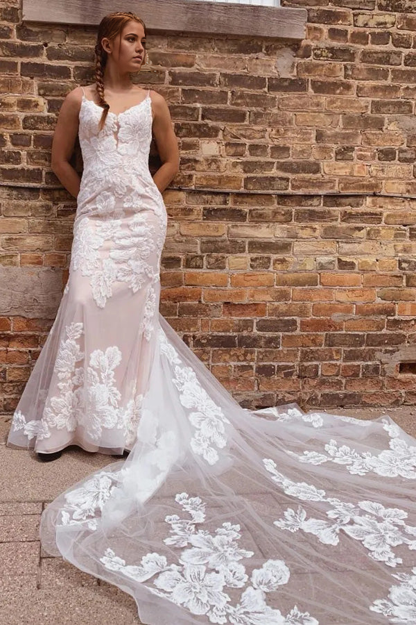 Wholesa Mermaid Gorgeous Spaghetti Straps Wedding Dresses With Appliques
