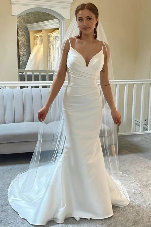 Wholesa Mermaid Spaghetti Strap Backless Trumpet Ivory Wedding Dress