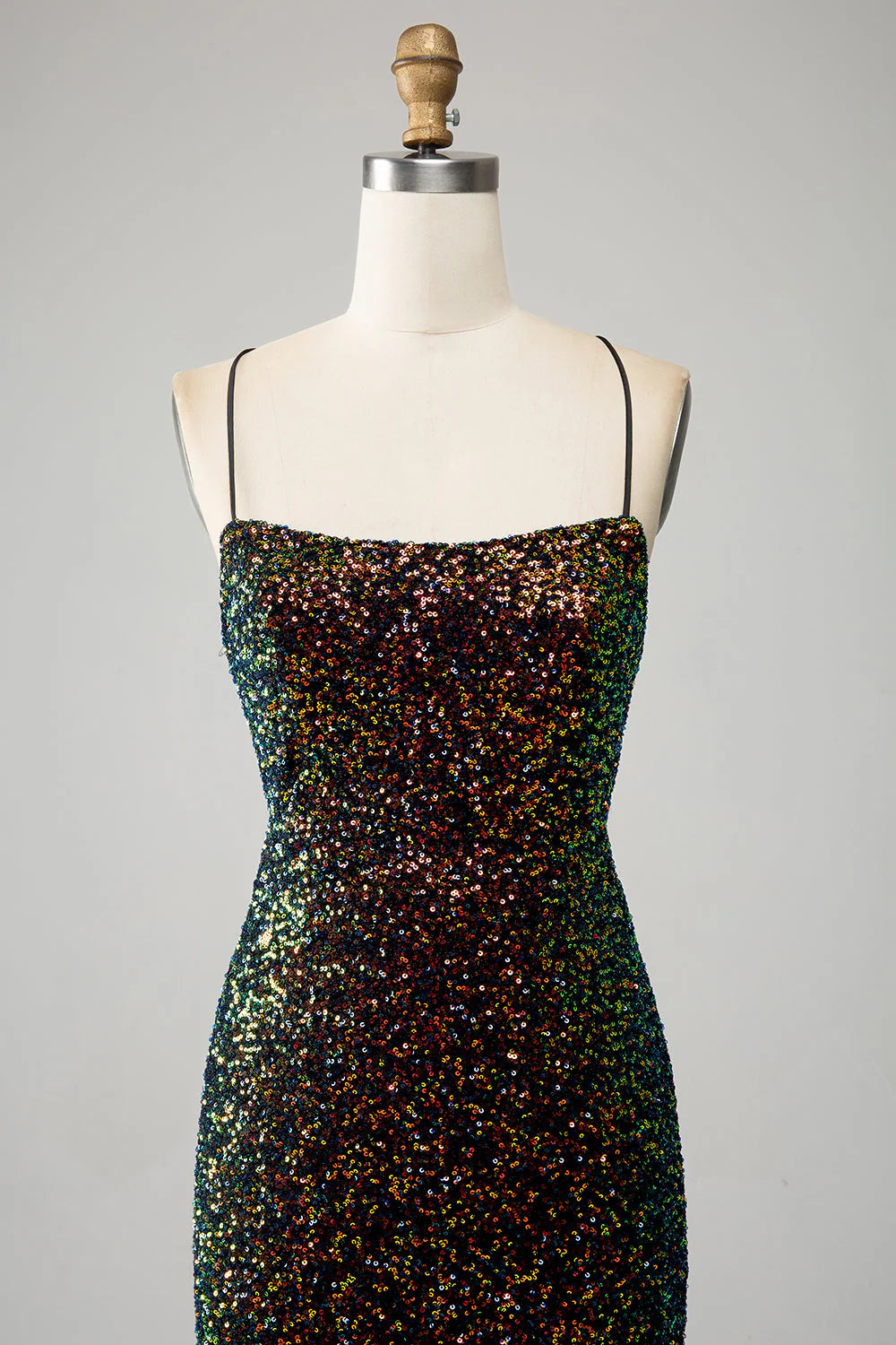 Wholesa Mermaid Glitter Spaghetti Straps Sequins Prom Dress with Slit