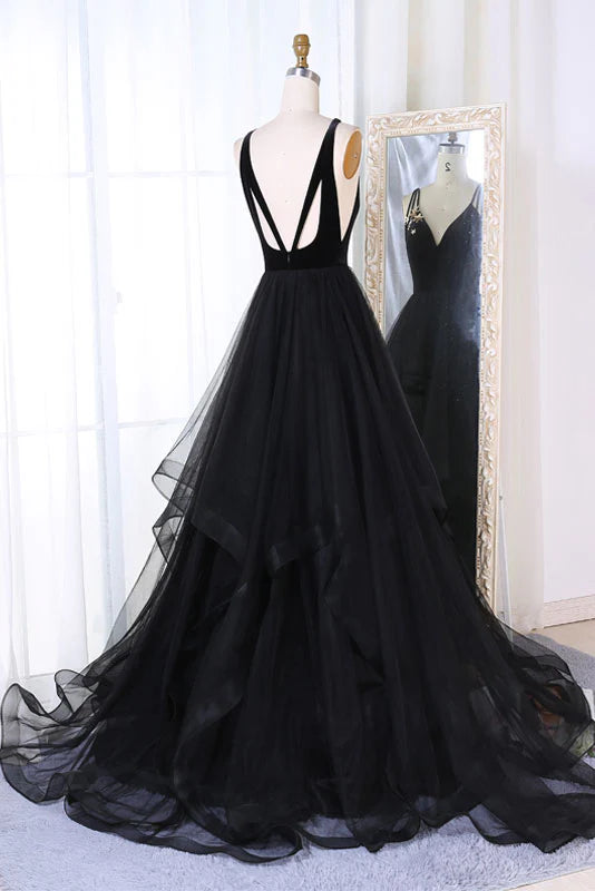 Wholesa Simple Tulle V Neck Long Prom Dress