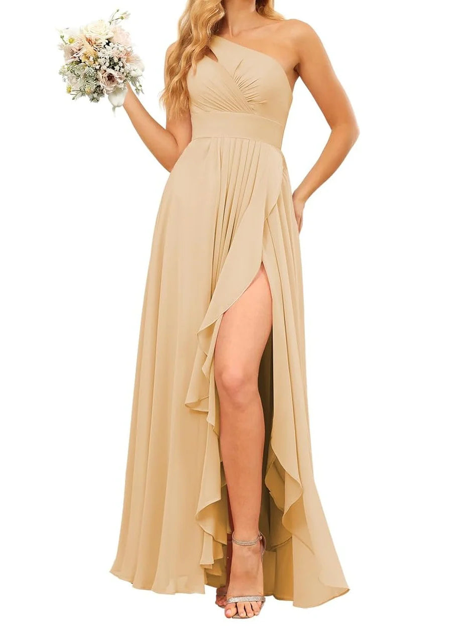 Wholesa A Line One Shoulder Floor-Length Bridesmaid Dresses