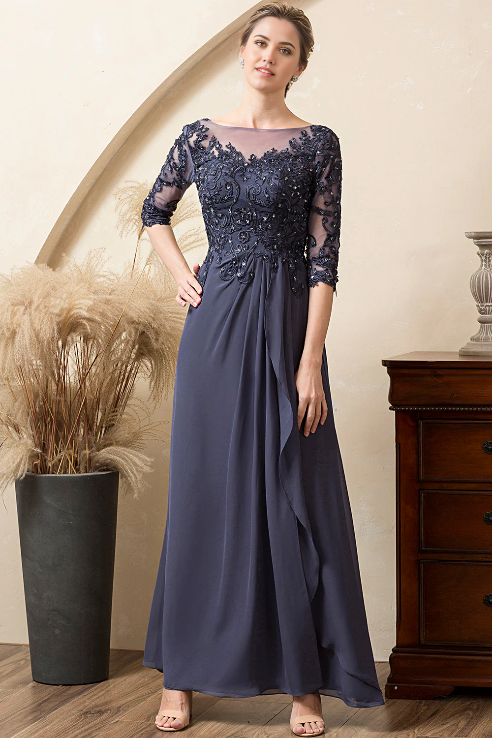Wholesa A-line Sparkly Beaded Chiffon Mother of the Bride Dress