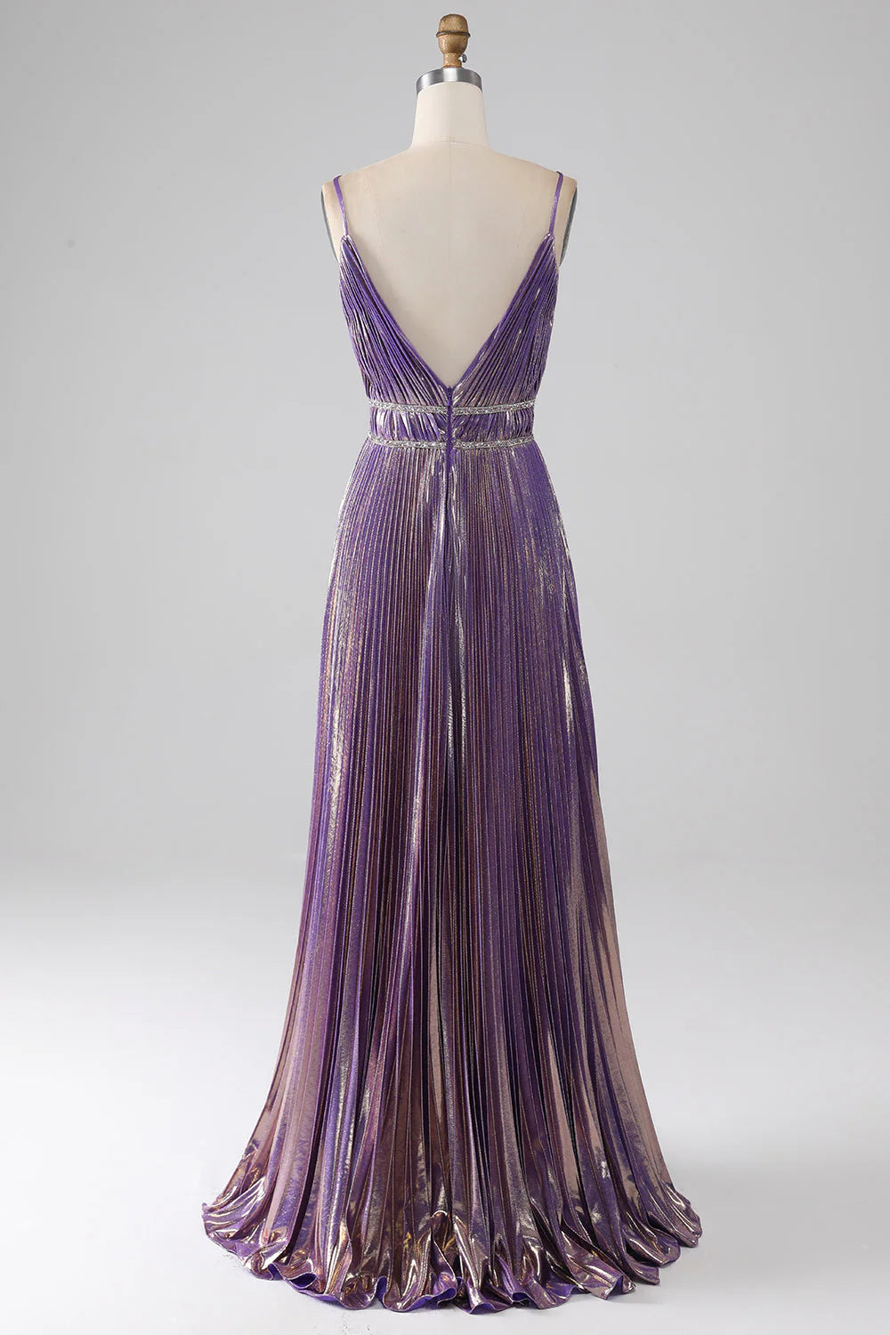 Wholesa A-Line Glitter Spaghetti Straps Pleated Prom Dress