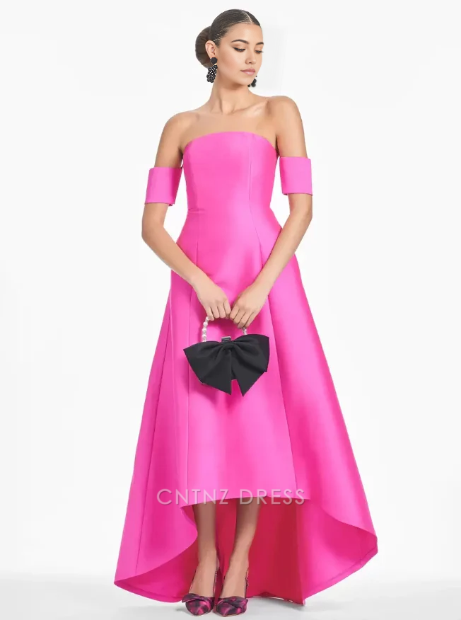 Wholesa A-Line Short Sleeves Pleated High Low Floor-Length Guest Dresses Mother of the Bride Dresse