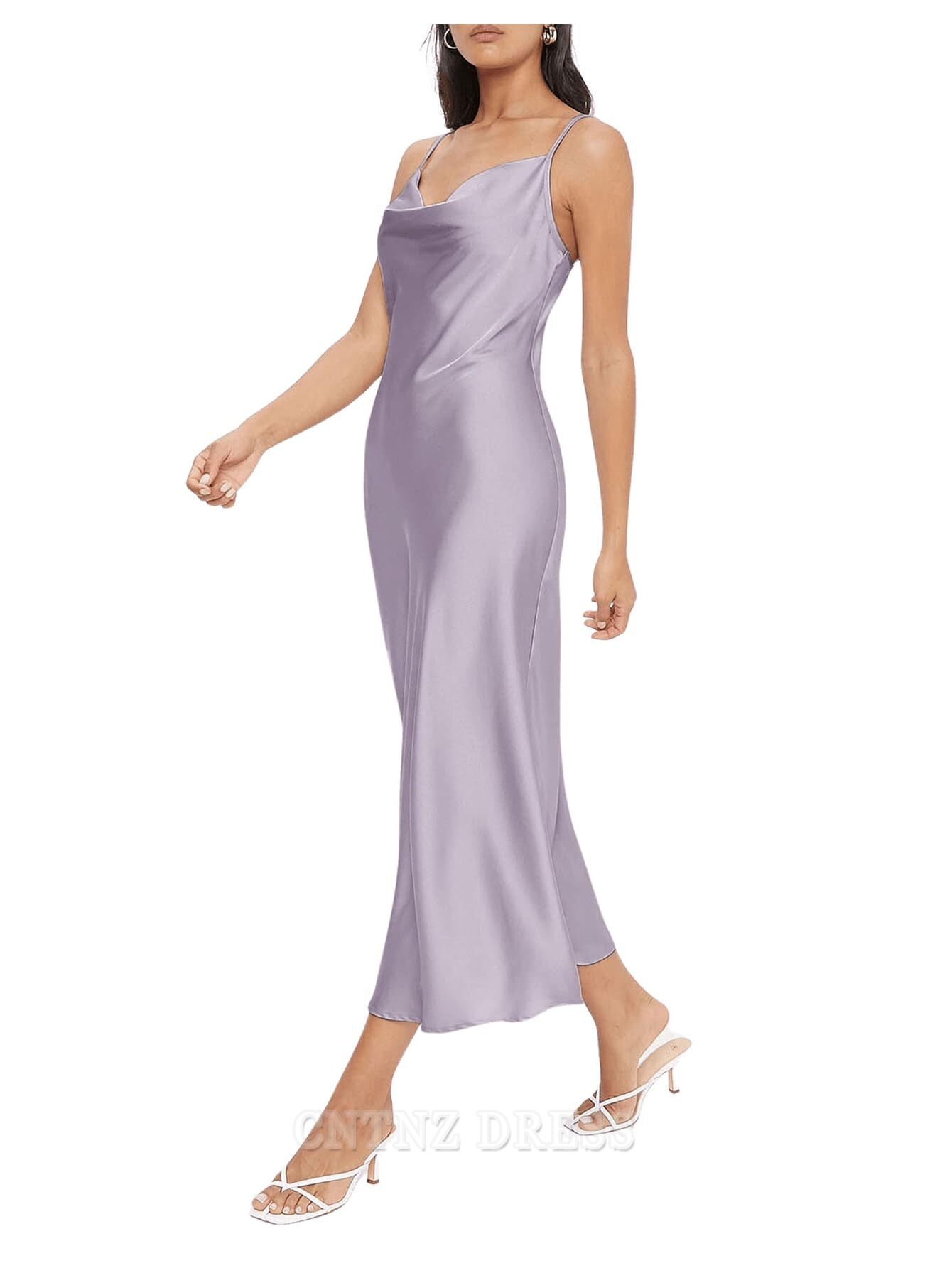 Wholesa Sheath Spaghetti Strap Cowl Neck Long Slip Satin formal dresses Bridesmaid Dresses evening gown Prom Dress